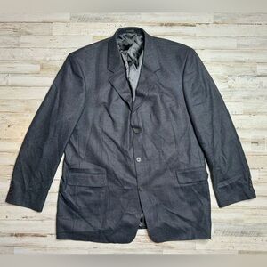 Stafford Executive Wool Cashmere Blend 3 Button Blazer Men 46L Gray Plaid